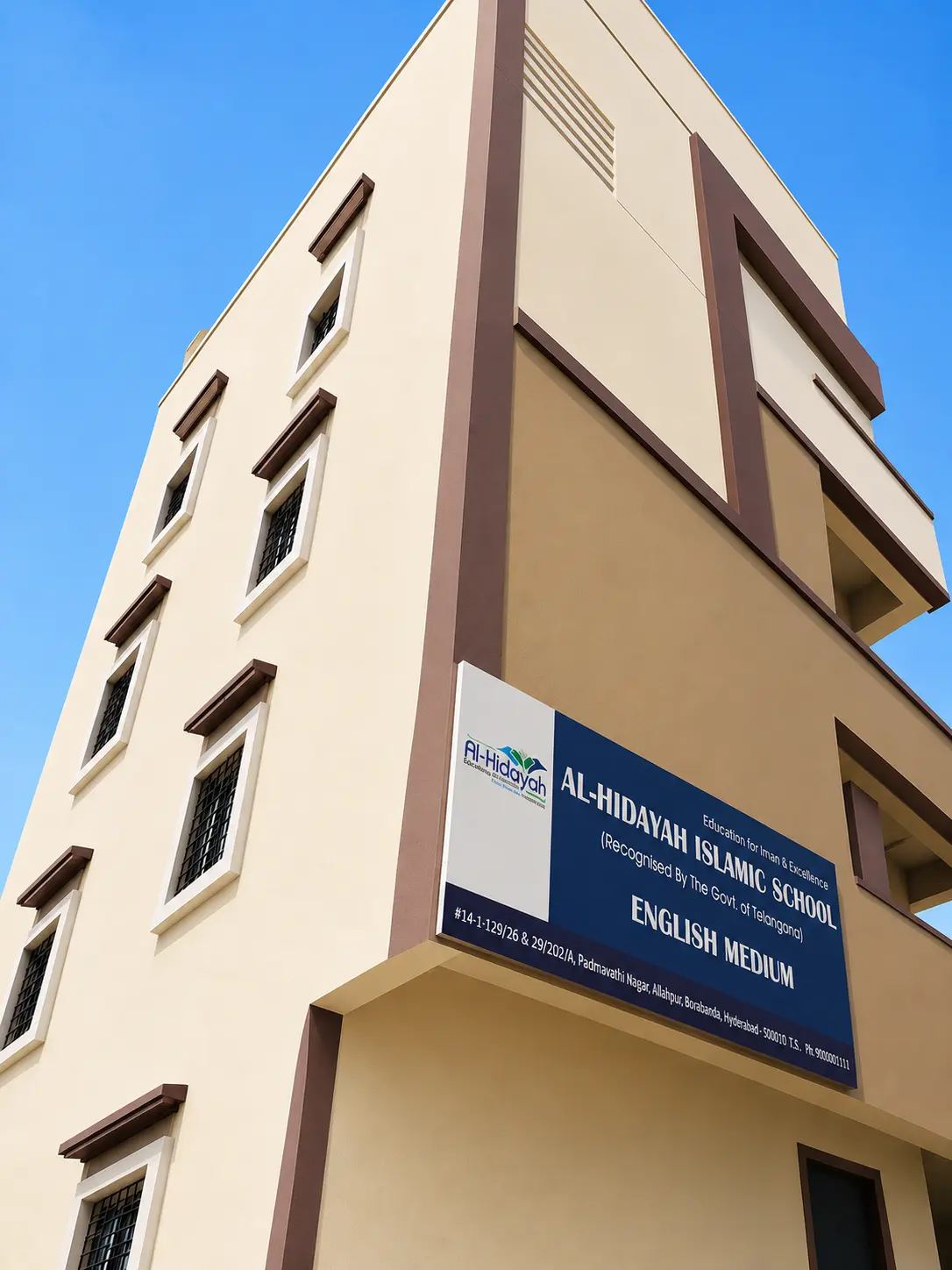 Al-Hidayah Islamic School building in Borabanda, Hyderabad